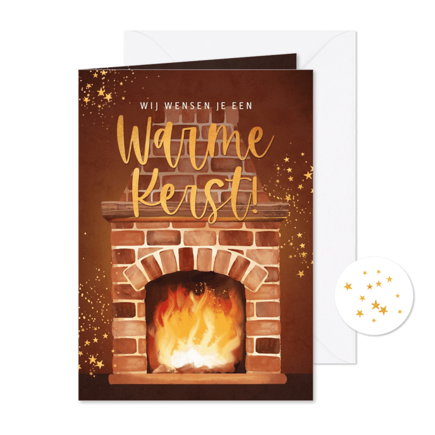 Kerstkaart betekenisvol warme kerst open haard goud sterren - Kaartimpressie