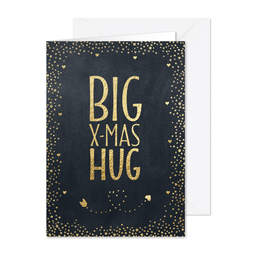Kerstkaart BIG X-MAS HUG goud krijtbord - Kaartimpressie
