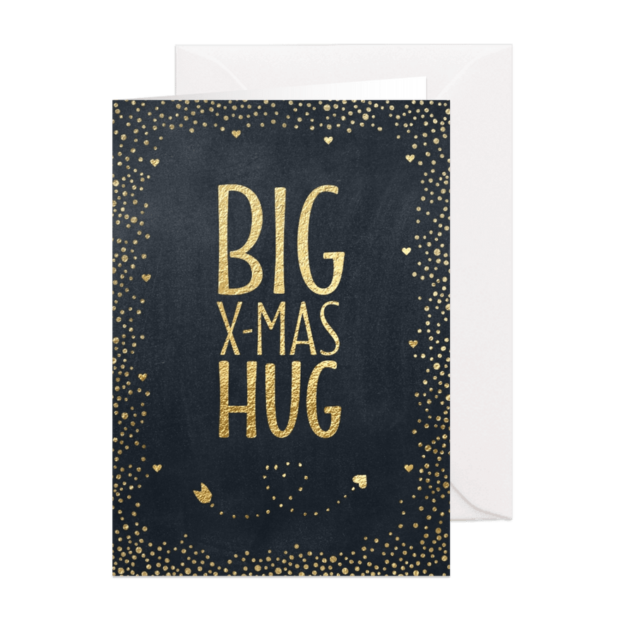 Kerstkaart BIG X-MAS HUG goud krijtbord - Kaartimpressie