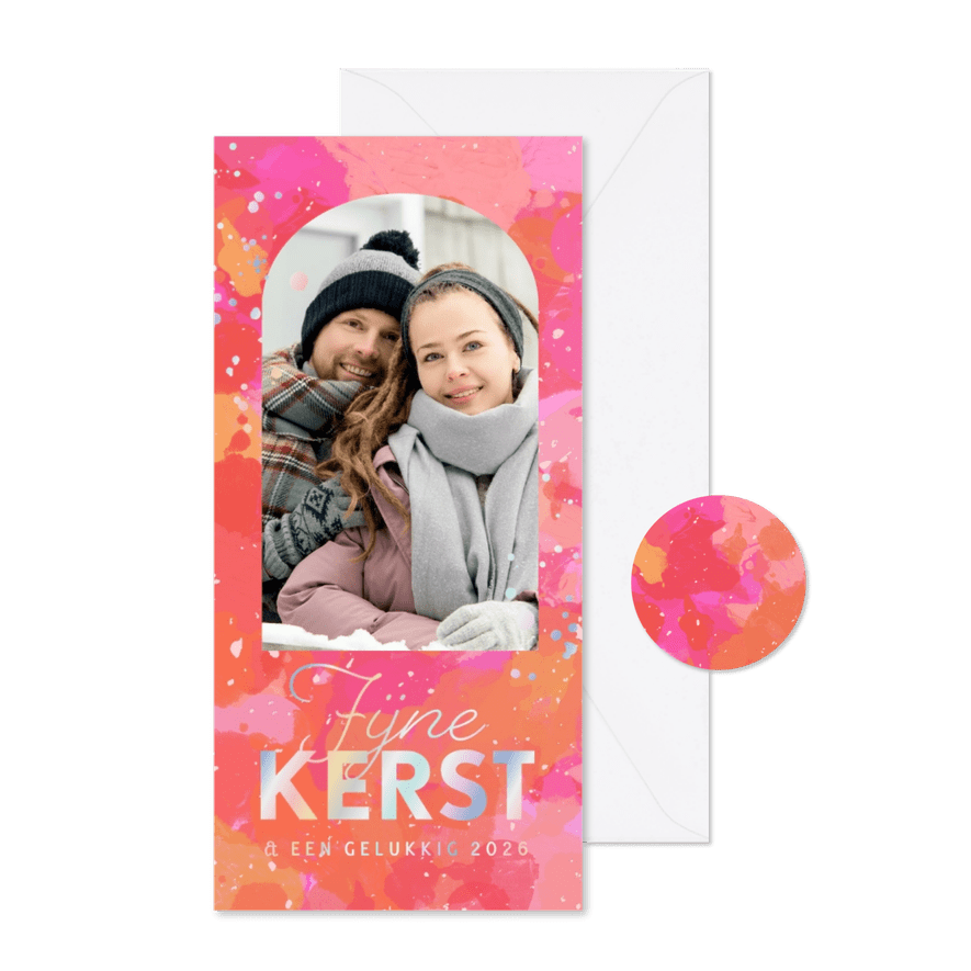 Kerstkaart bijzonder kunst felle kleuren goud foto - Kaartimpressie