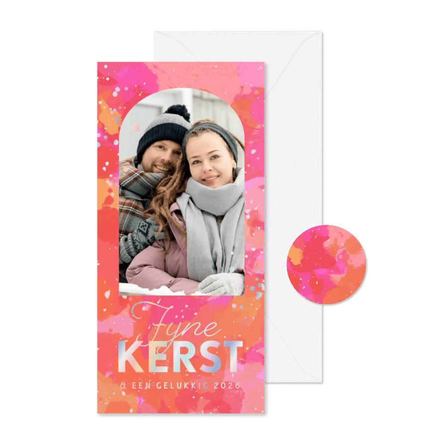 Kerstkaart bijzonder kunst felle kleuren goud foto - Kaartimpressie