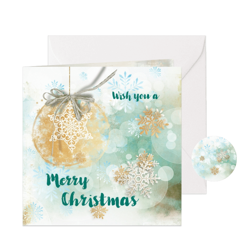 Kerstkaart blauw groen stempel watercolors - Kaartimpressie