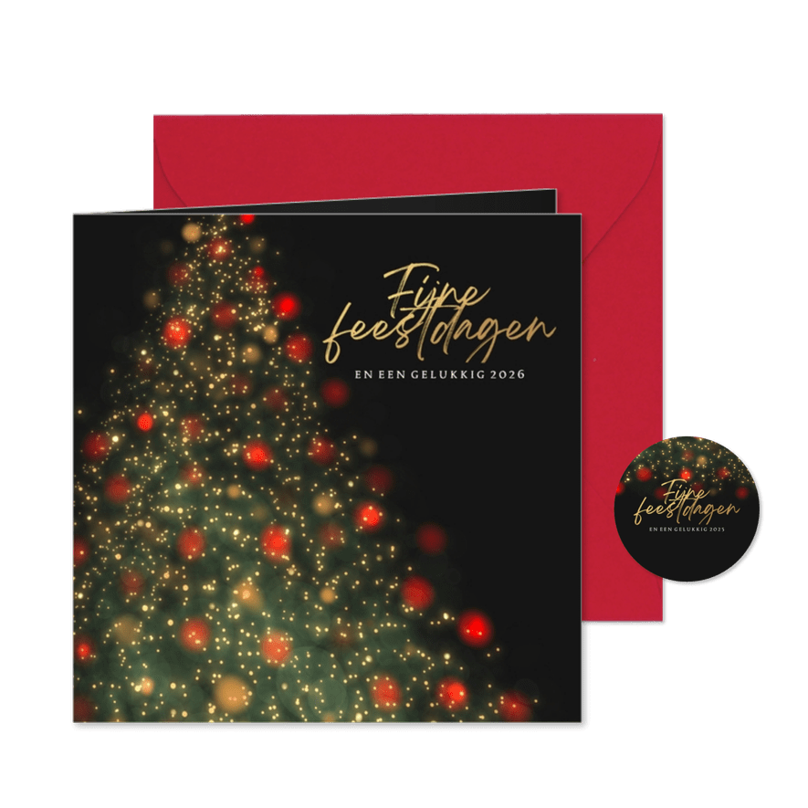 Kerstkaart Blurry kerstbom met lichtjes en ballen - Kaartimpressie