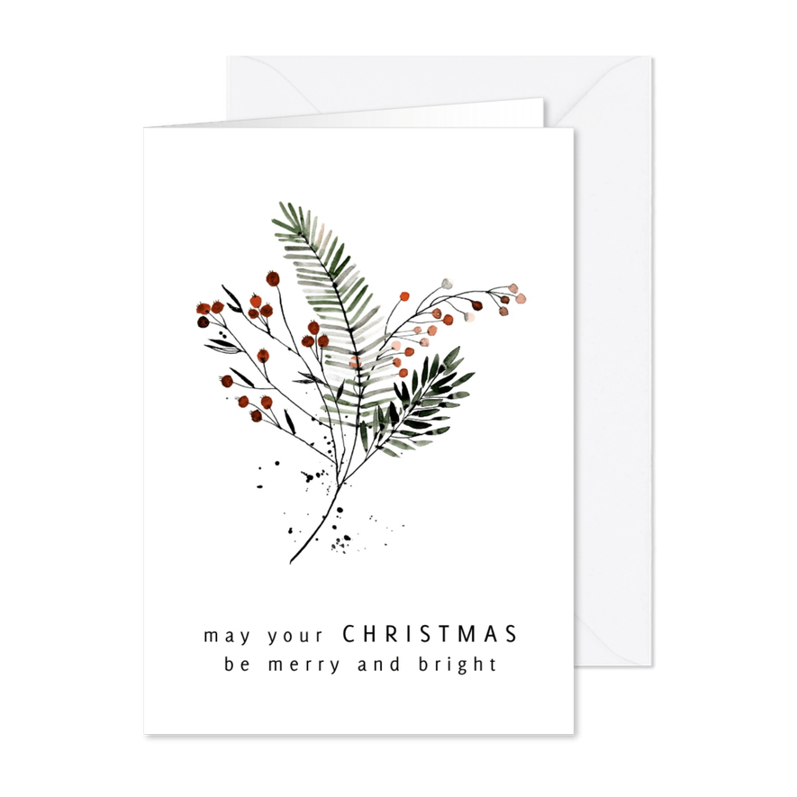 Kerstkaart boeket takjes en bessen - Kaartimpressie