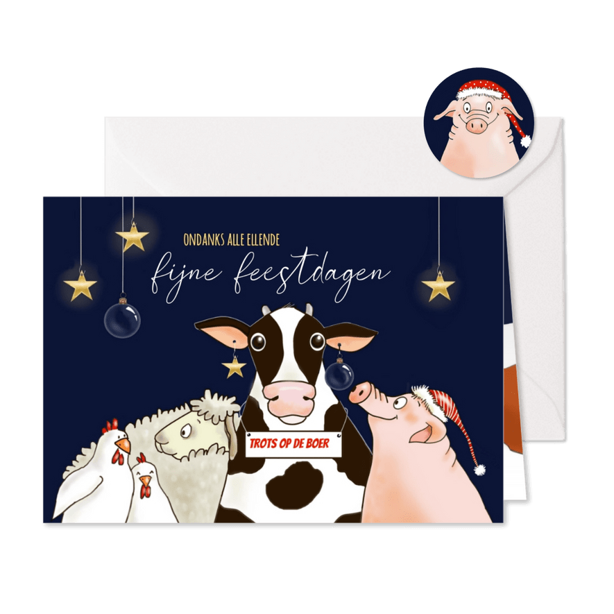 Kerstkaart boerderijdieren - Kaartimpressie