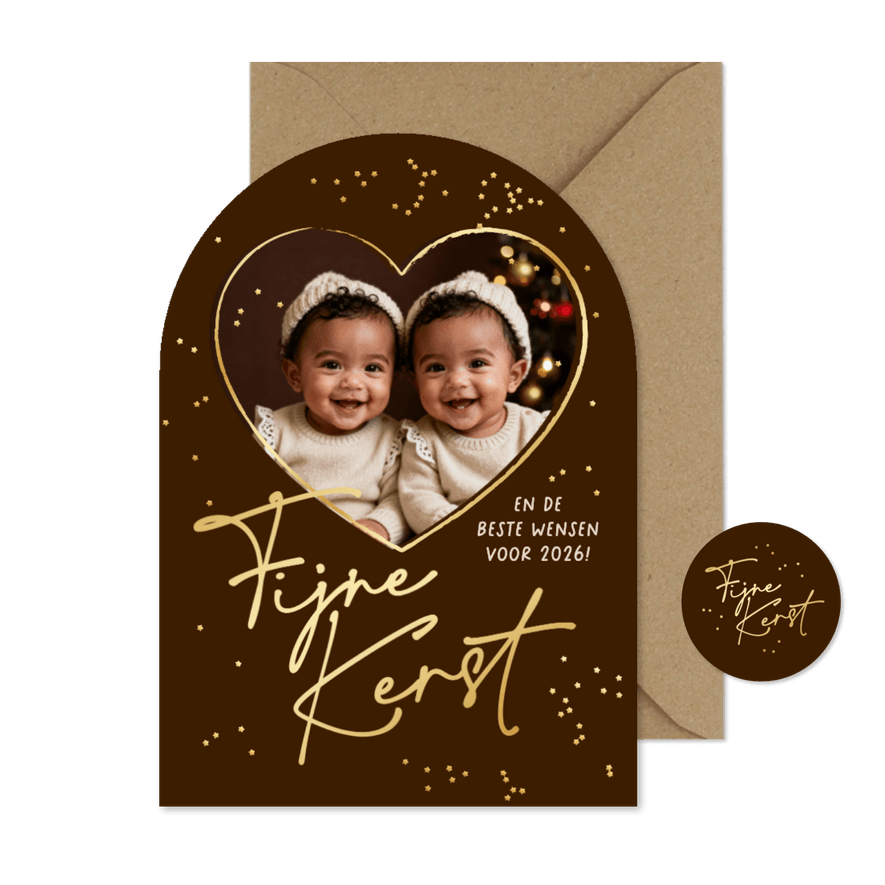 Kerstkaart boogkaart foto hartje sterretjes confetti kerst - Kaartimpressie