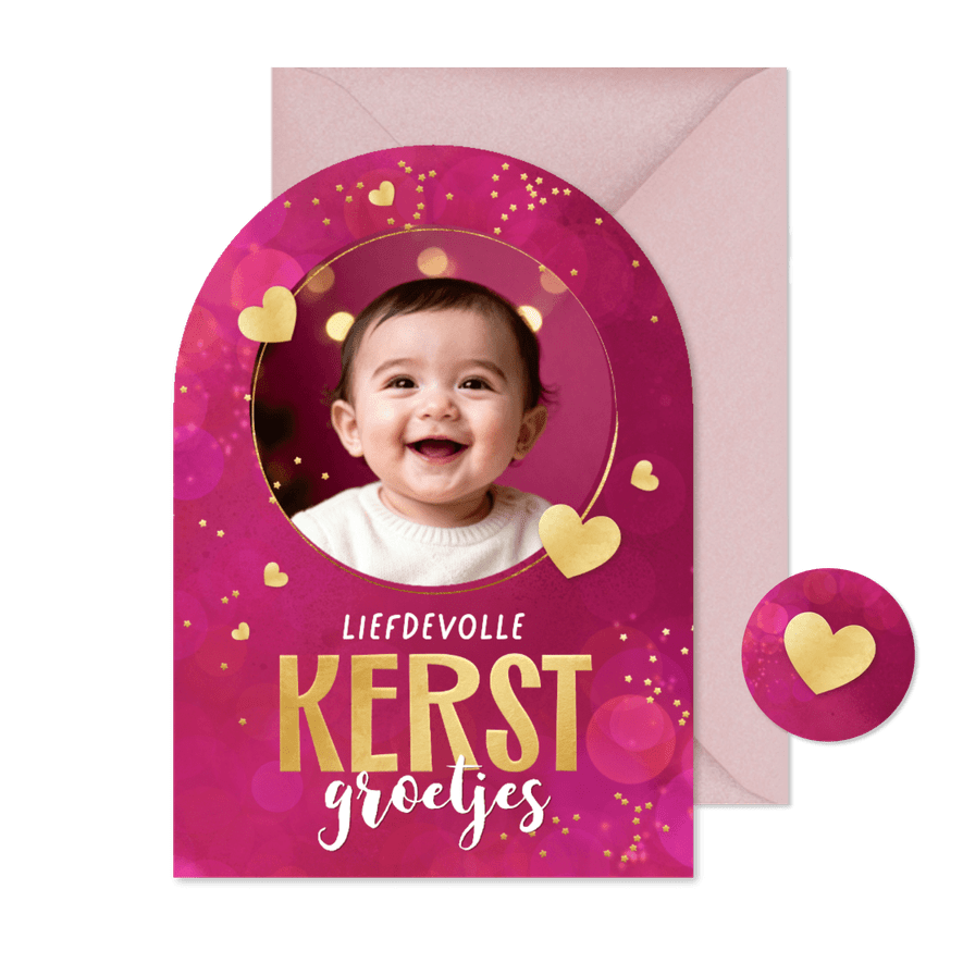 Kerstkaart boogvorm sprankelend liefdevolle kerst foto - Kaartimpressie