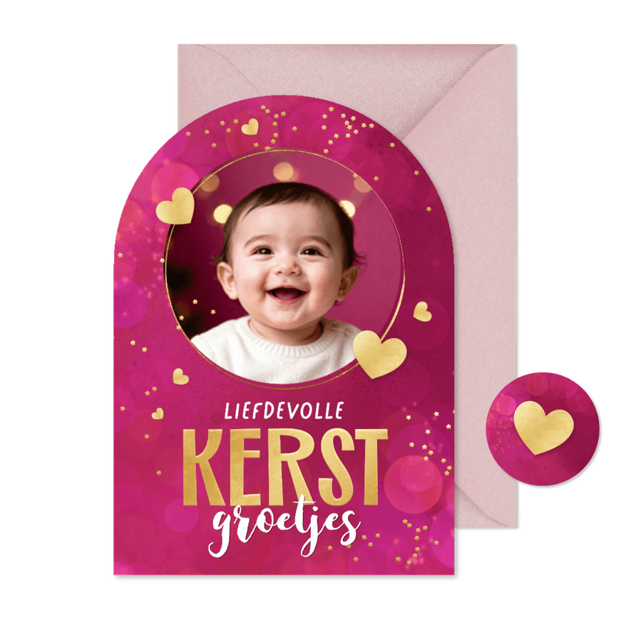 Kerstkaart boogvorm sprankelend liefdevolle kerst foto - Kaartimpressie