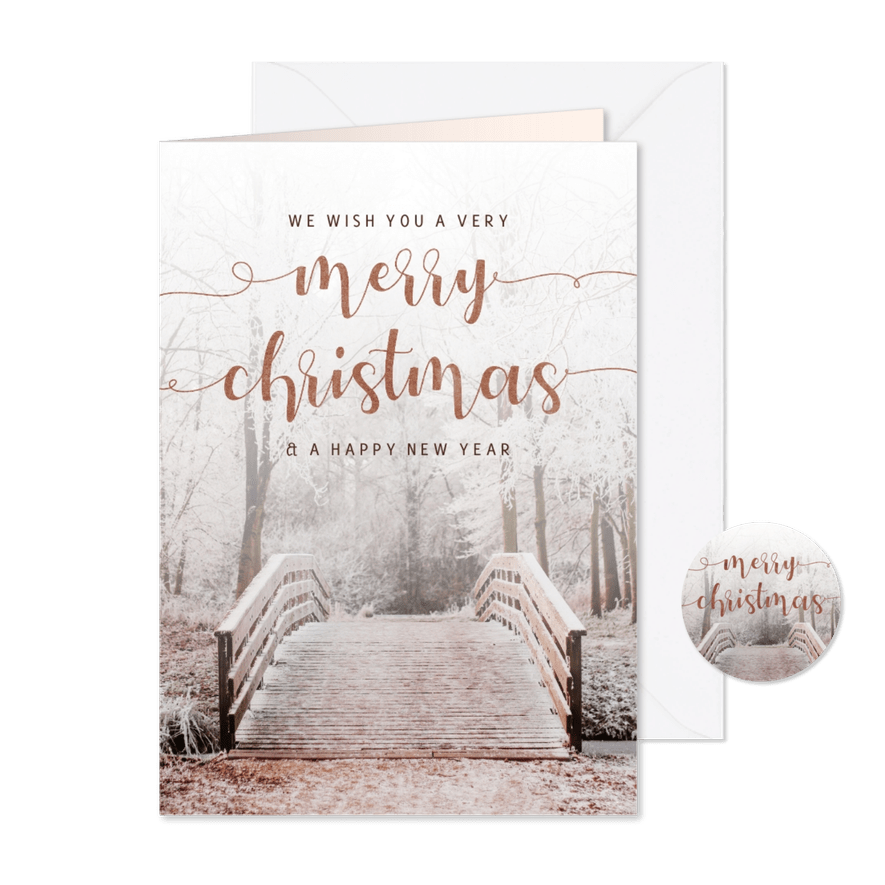 Kerstkaart bos in de winter met brug - Kaartimpressie