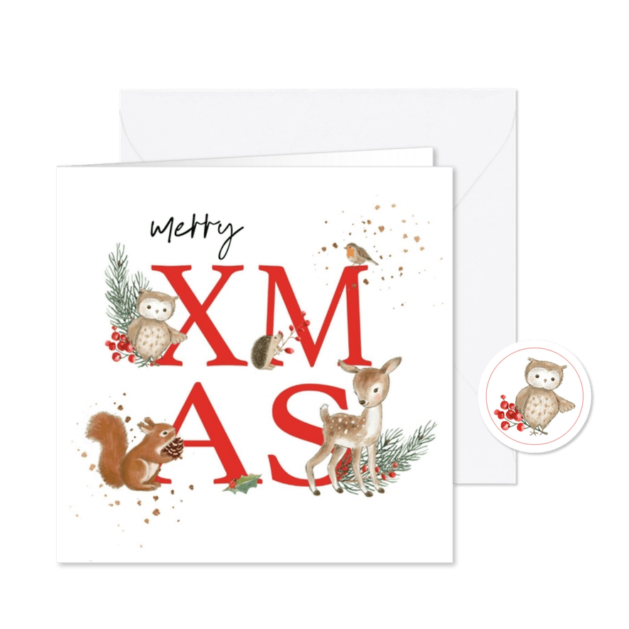 Kerstkaart - Bosdieren Merry XMas - Kaartimpressie