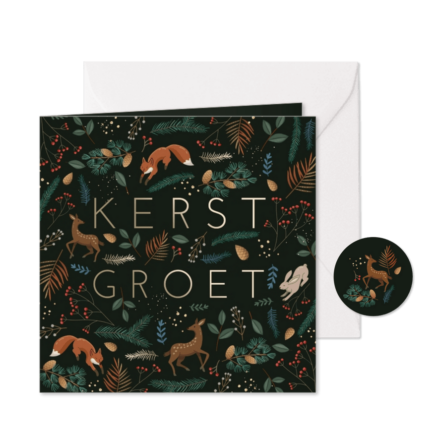 Kerstkaart bosdieren met takjes - Kaartimpressie