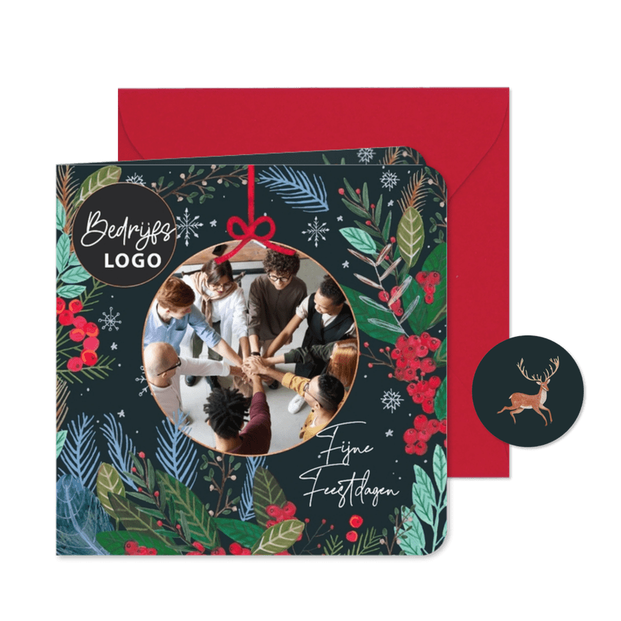 Kerstkaart botanisch foto kerstbal - Kaartimpressie