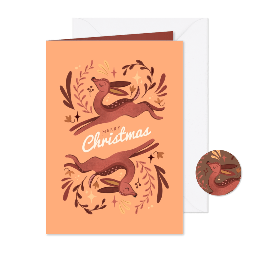Kerstkaart botanisch met herten - Kaartimpressie