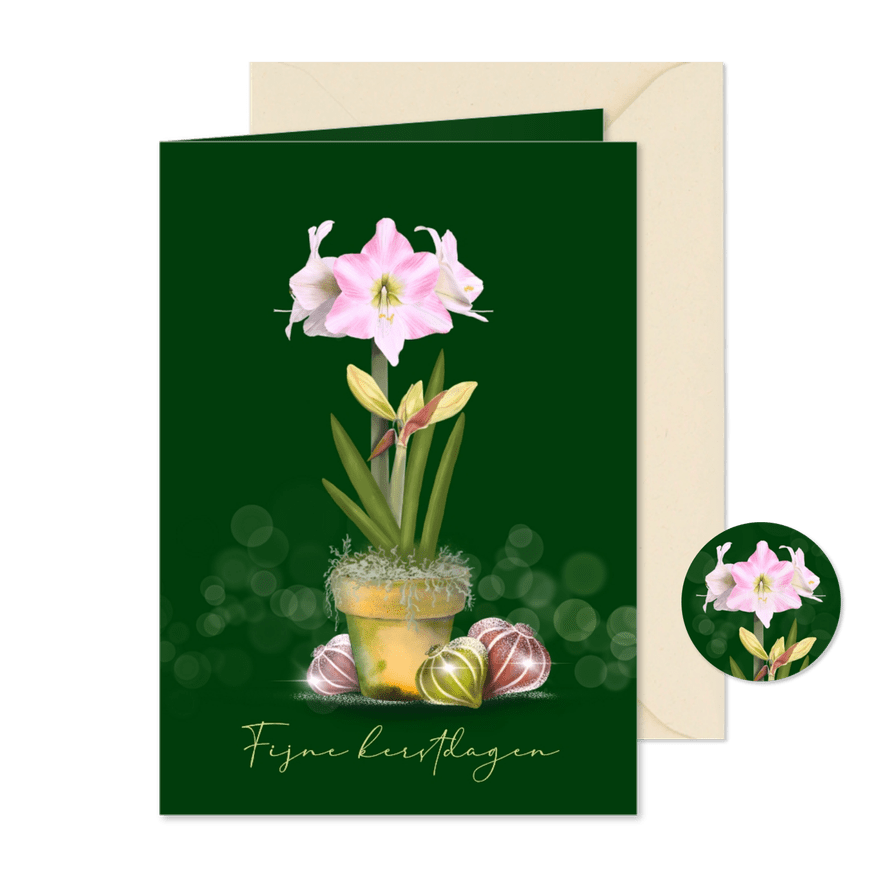 Kerstkaart botanisch met kerstballen - Kaartimpressie