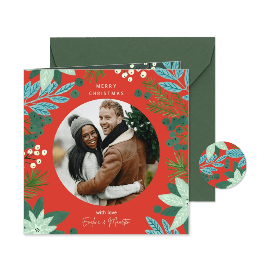 Kerstkaart botanische illustratie kerstmis - Kaartimpressie