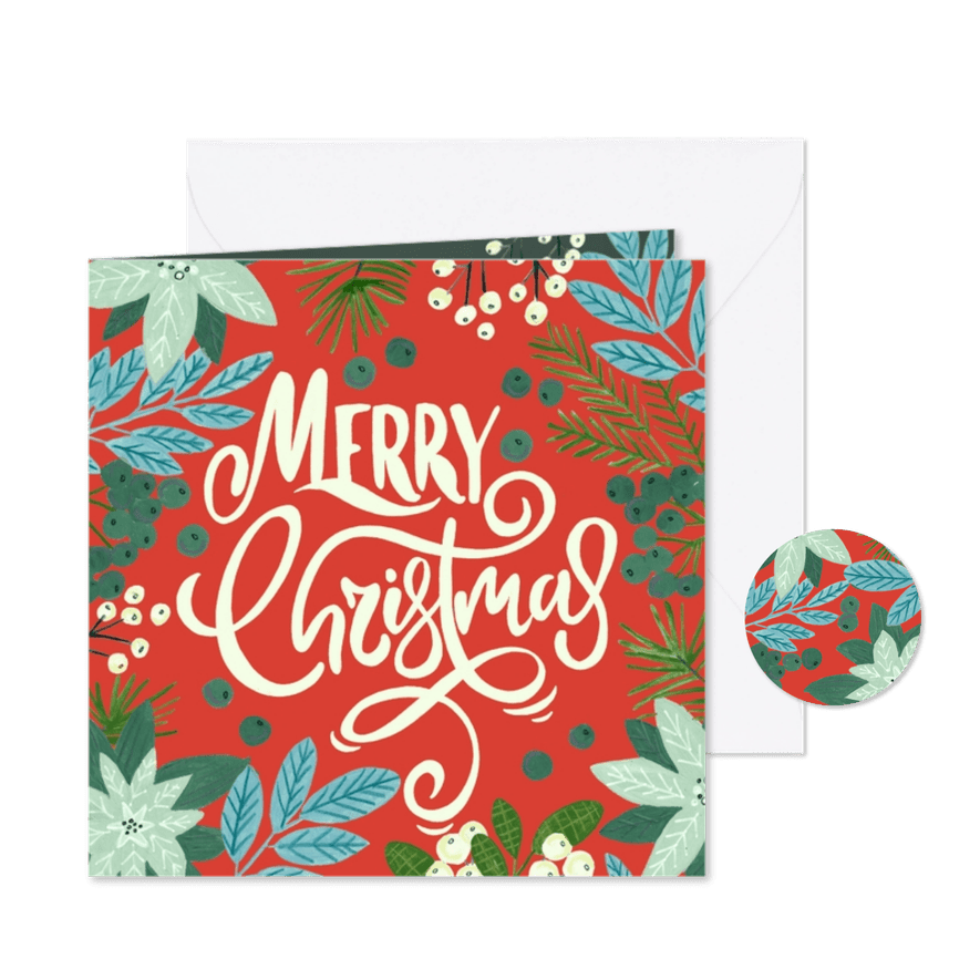 Kerstkaart botanische illustratie merry Christmas - Kaartimpressie