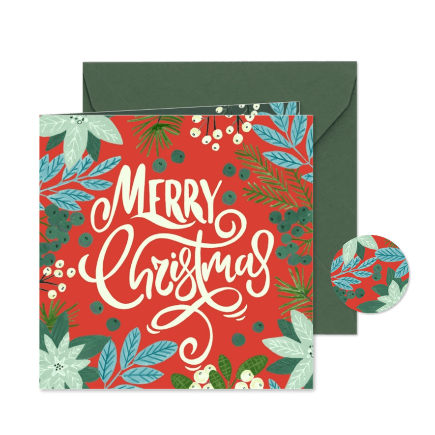 Kerstkaart botanische illustratie merry Christmas - Kaartimpressie