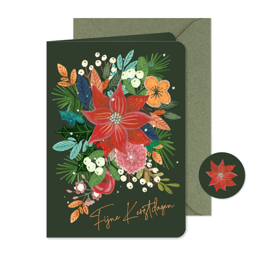 Kerstkaart botanische kerstster poinsettia - Kaartimpressie
