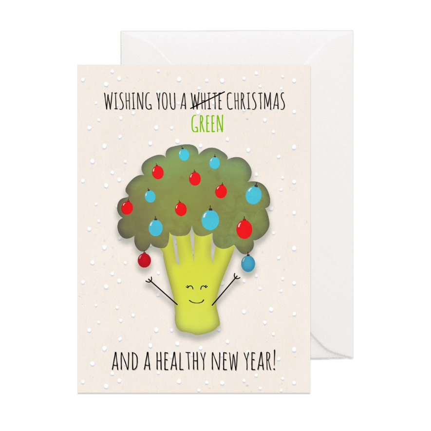 Kerstkaart broccoli staand wishing you a green Christmas - Kaartimpressie