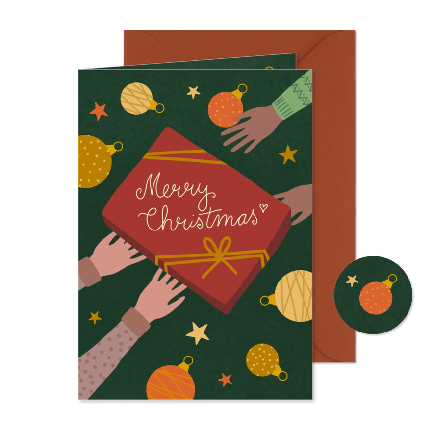 Kerstkaart cadeautje 'Merry Christmas' - Kaartimpressie