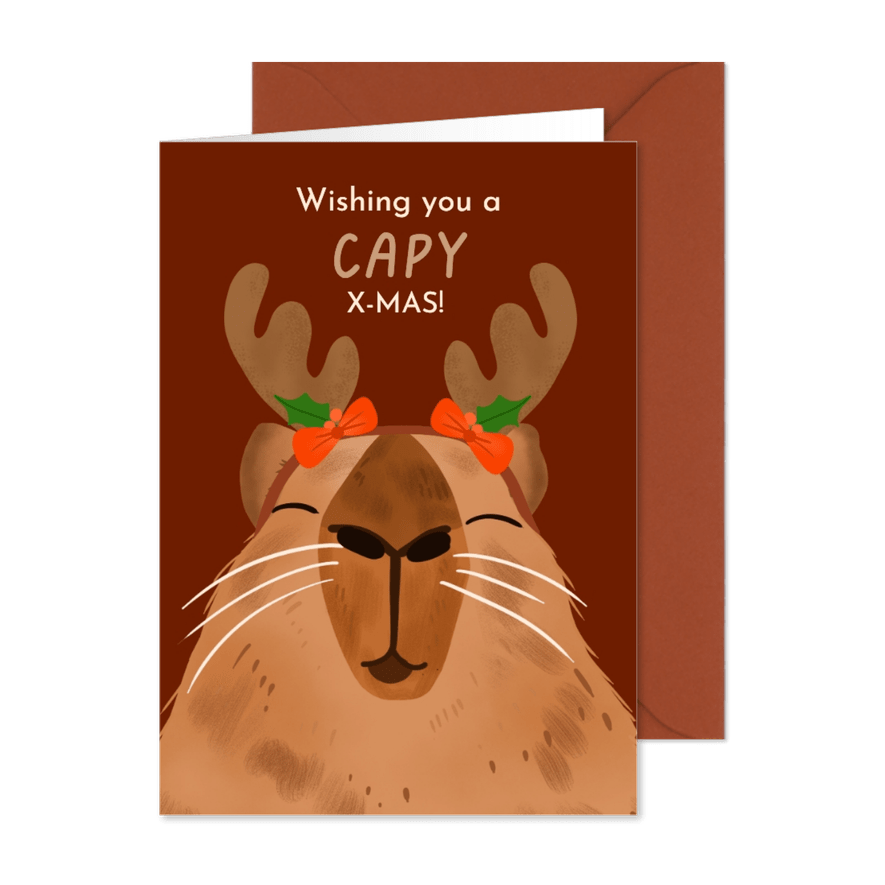 Kerstkaart capybara wishing you a capy X-mas - Kaartimpressie