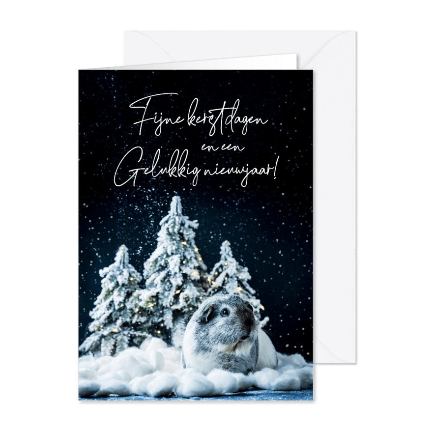 Kerstkaart cavia in de sneeuw met kerstboom - Kaartimpressie
