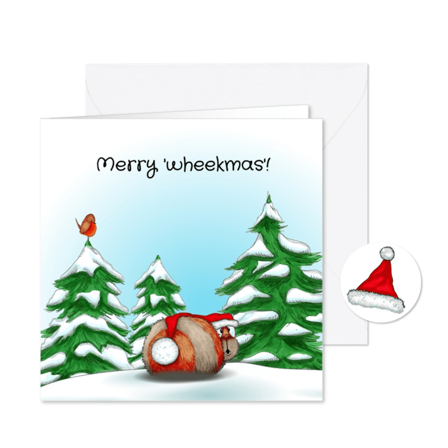 kerstkaart cavia met kerstmuts - Kaartimpressie