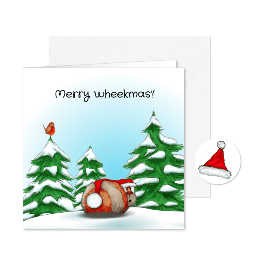 kerstkaart cavia met kerstmuts - Kaartimpressie