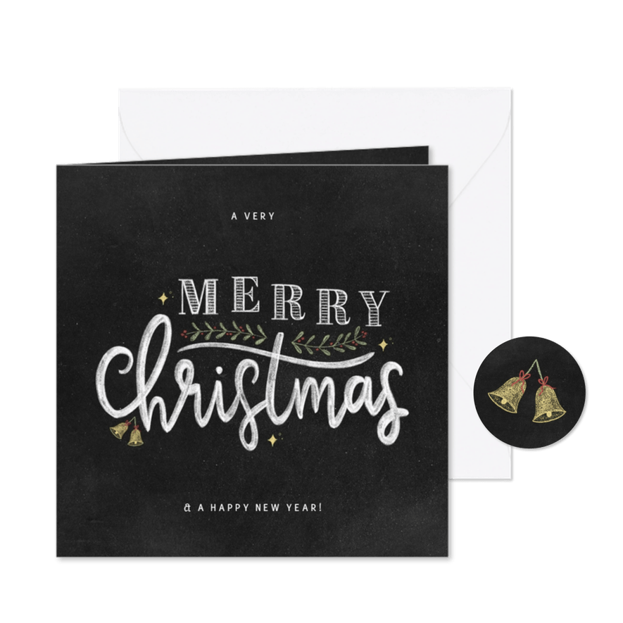 Kerstkaart chalklettering krijtbord merry christmas - Kaartimpressie