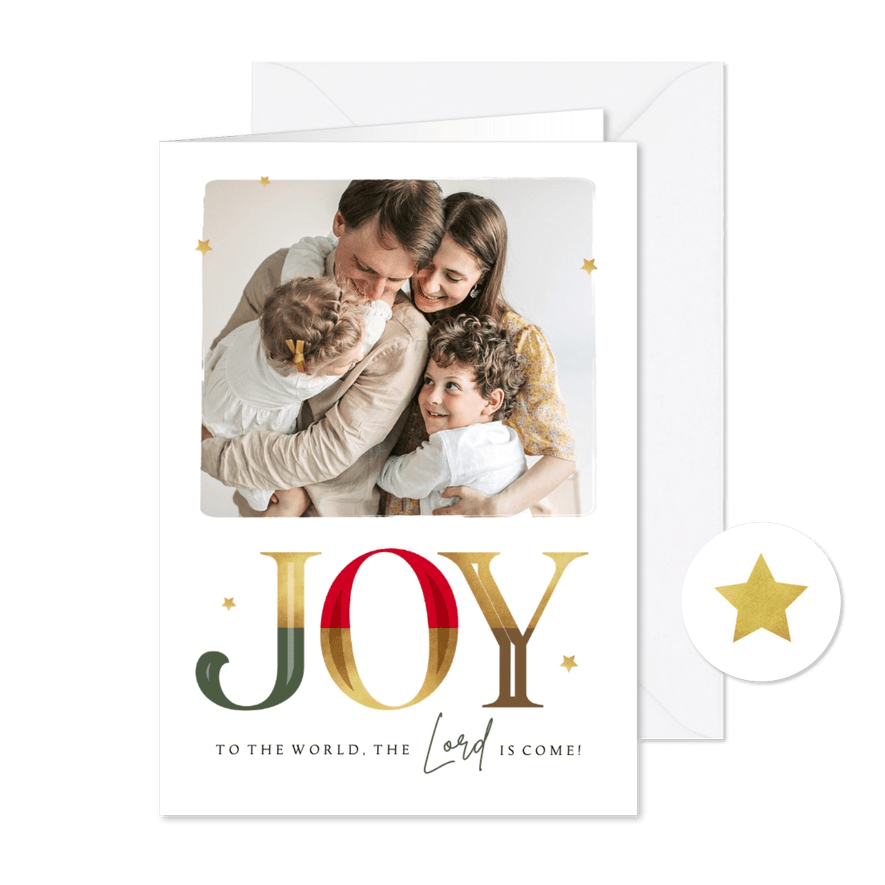 Kerstkaart christelijk goud joy foto sterren - Kaartimpressie