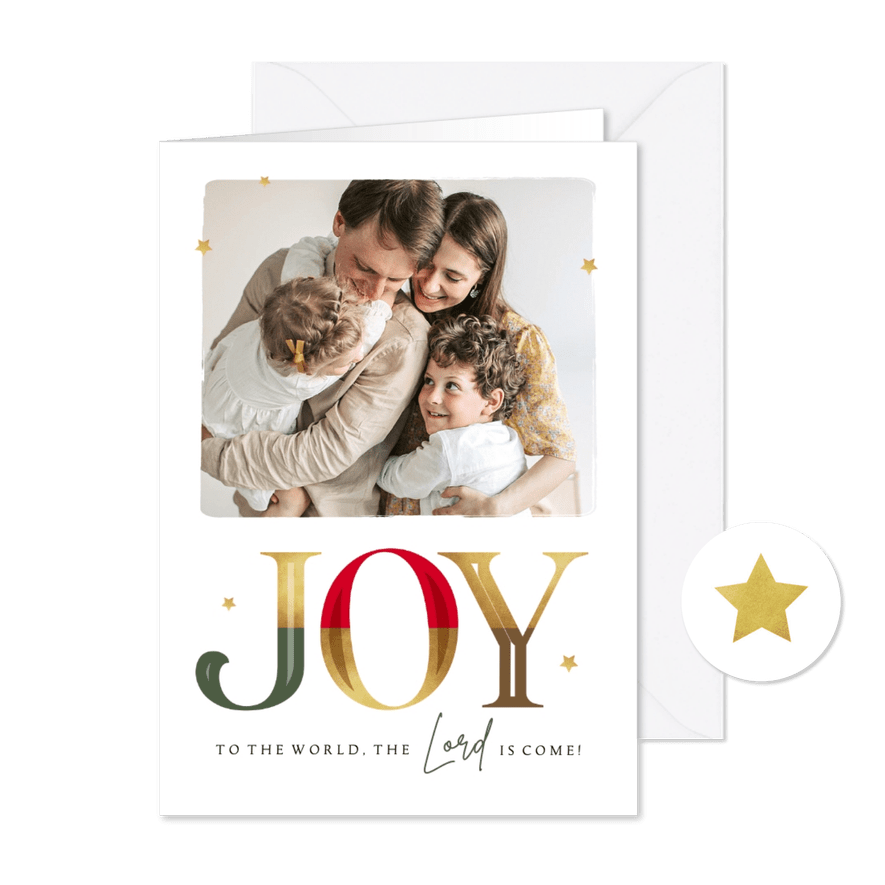 Kerstkaart christelijk goud joy foto sterren - Kaartimpressie