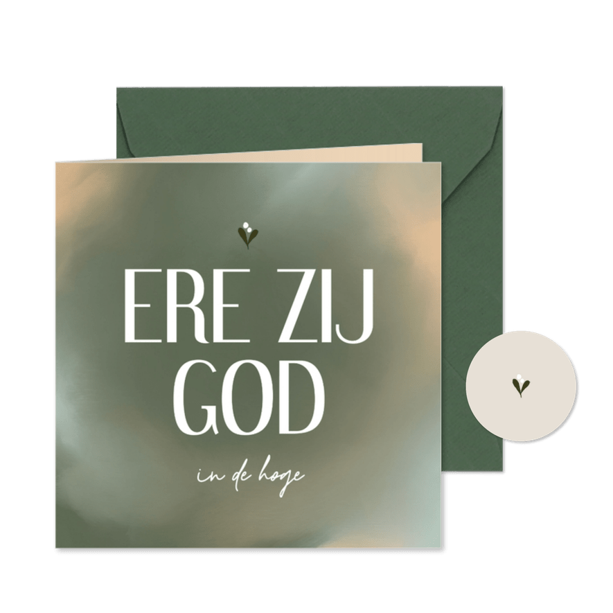 Kerstkaart christelijk groen ere zij god minimalistisch - Kaartimpressie