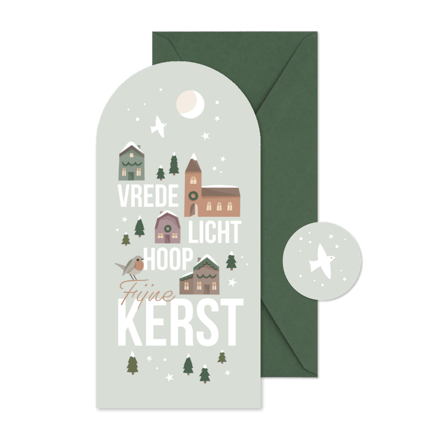 Kerstkaart christelijk kerstboodschap en huisjes - Kaartimpressie