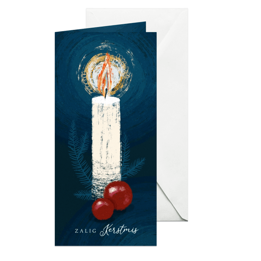 Kerstkaart christelijk met brandende kaars - Kaartimpressie