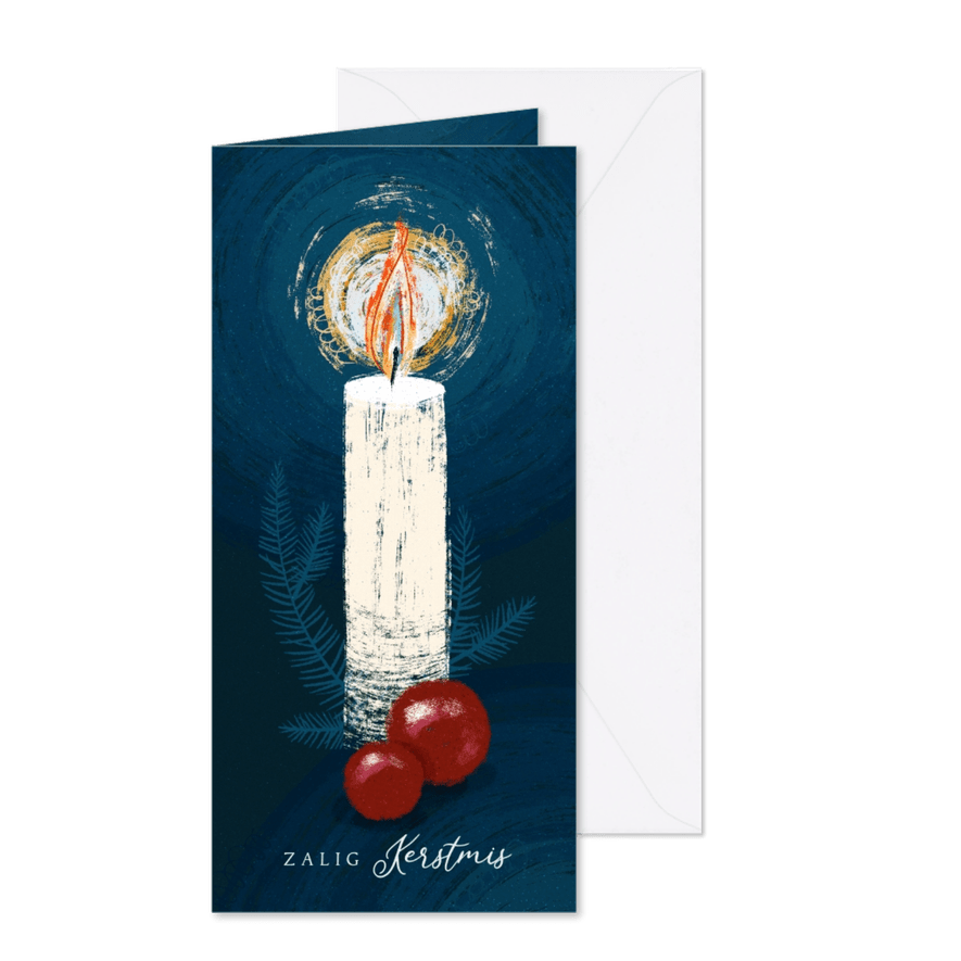 Kerstkaart christelijk met brandende kaars - Kaartimpressie