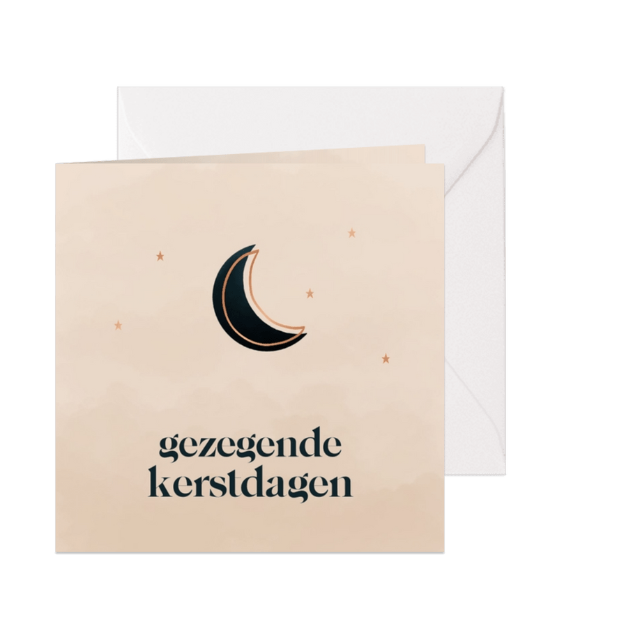 Kerstkaart christelijk met maan en sterretjes beige - Kaartimpressie