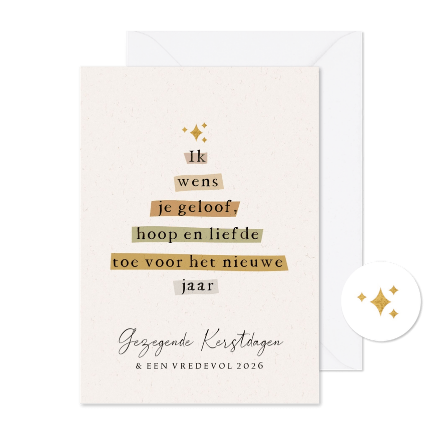 Kerstkaart christelijk quote kerstboom ster goudlook - Kaartimpressie