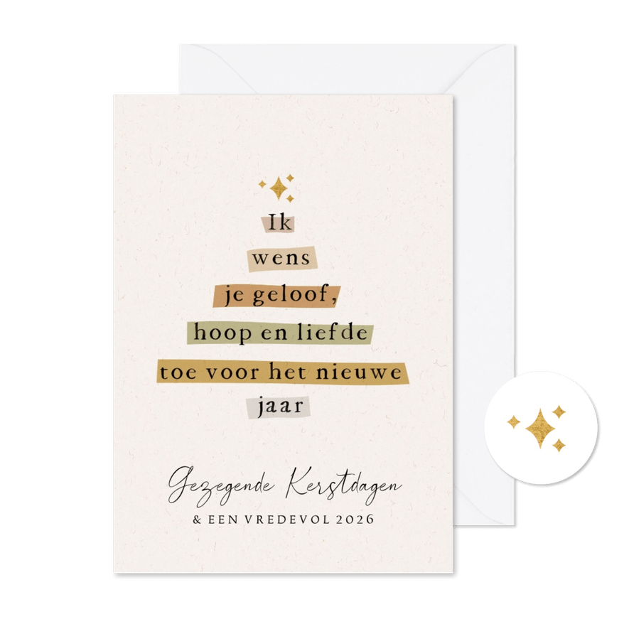 Kerstkaart christelijk quote kerstboom ster goudlook - Kaartimpressie