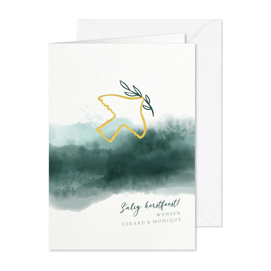 Kerstkaart christelijk vredesduif met takje - Kaartimpressie