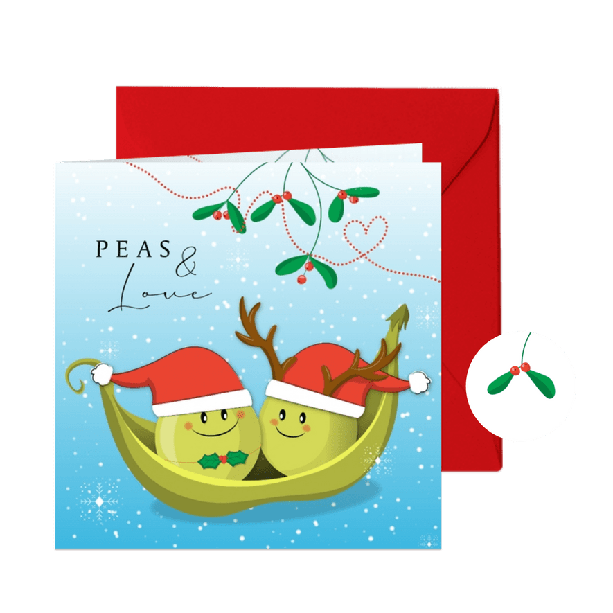 Kerstkaart christmas greetings funny sweet peas & love  - Kaartimpressie