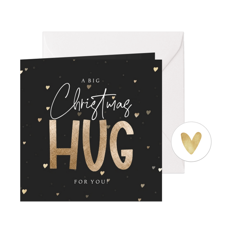 Kerstkaart christmas hug moeilijke kerst hartjes liefde - Kaartimpressie