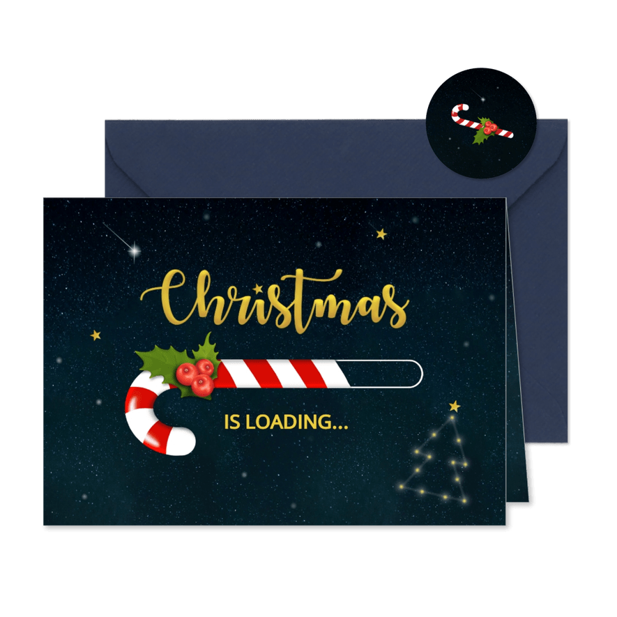 Kerstkaart christmas loading zuurstok 2025-2026 - Kaartimpressie