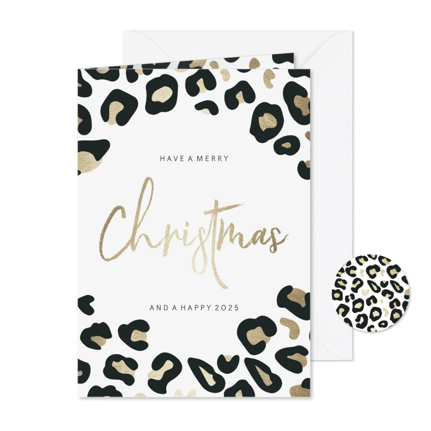 Kerstkaart christmas panterprint goudlook - Kaartimpressie