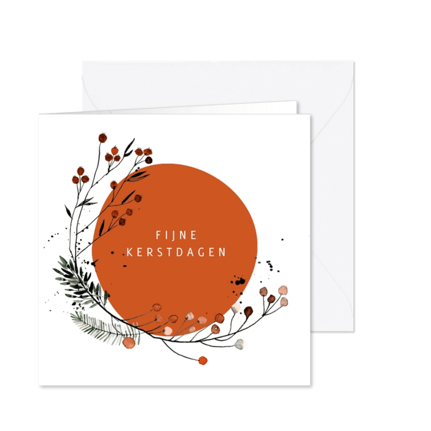Kerstkaart cirkel takjes bessen - Kaartimpressie