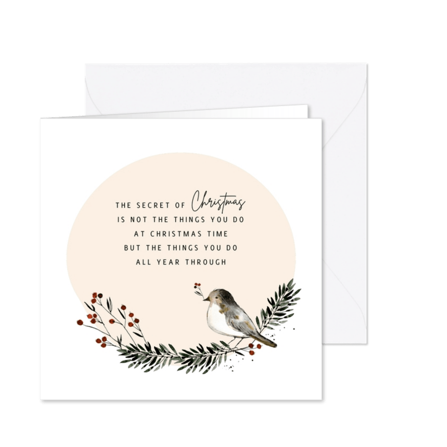 Kerstkaart cirkel vogel - Kaartimpressie