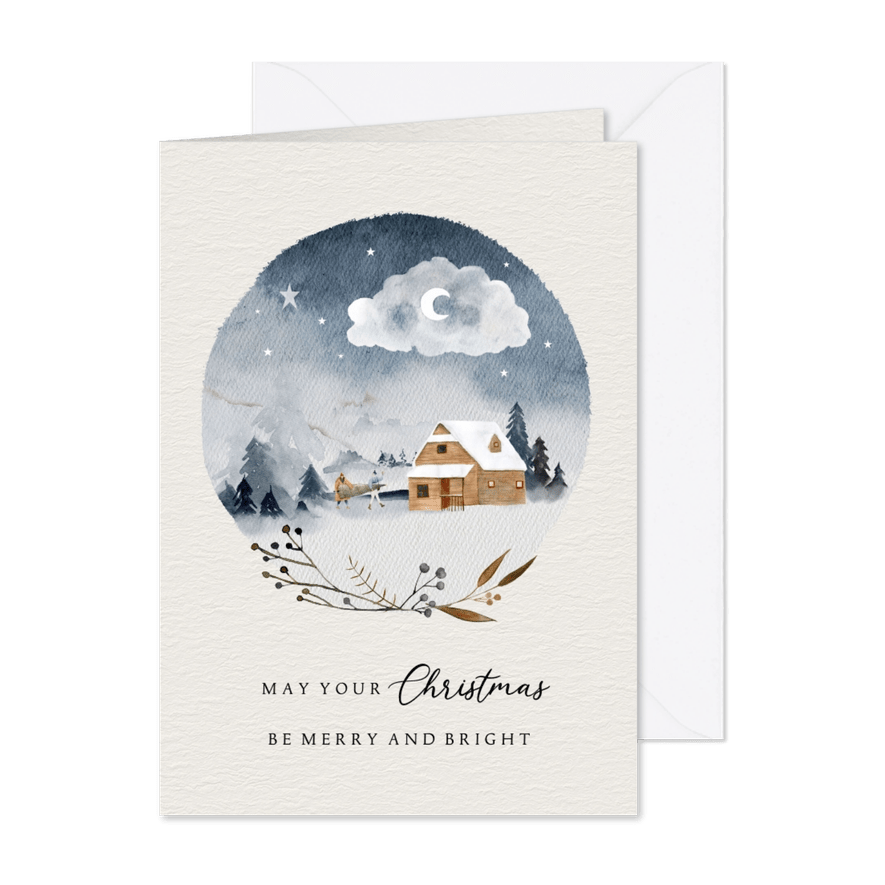 Kerstkaart cirkel winters tafereel - Kaartimpressie