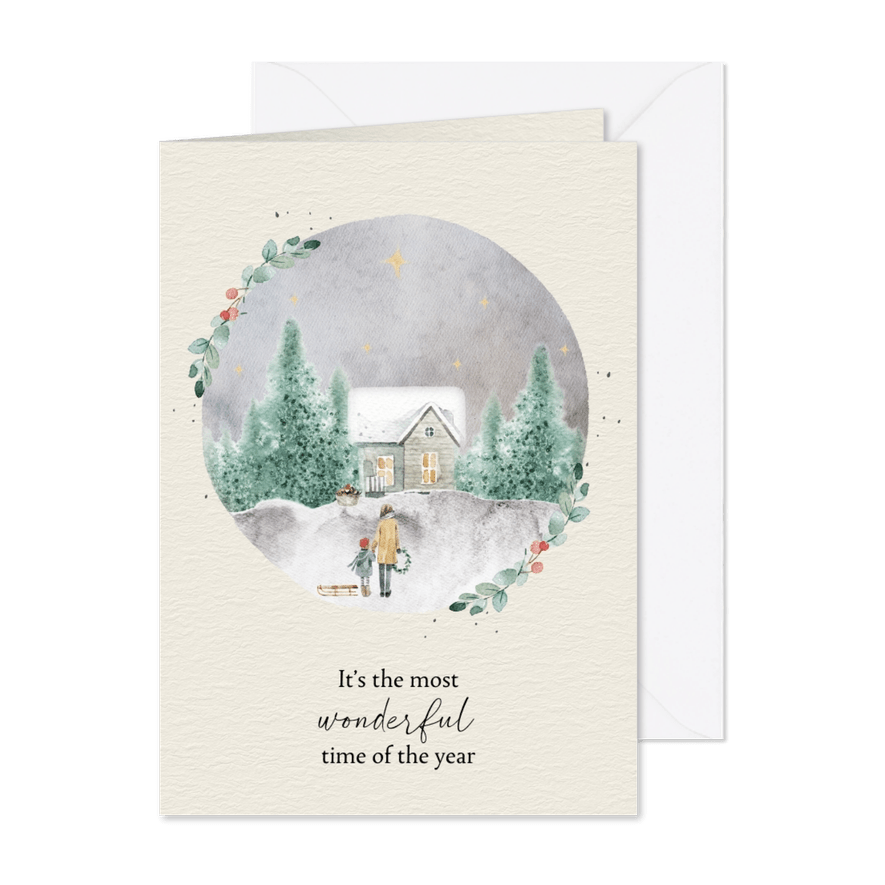 Kerstkaart cirkel wonderful time - Kaartimpressie