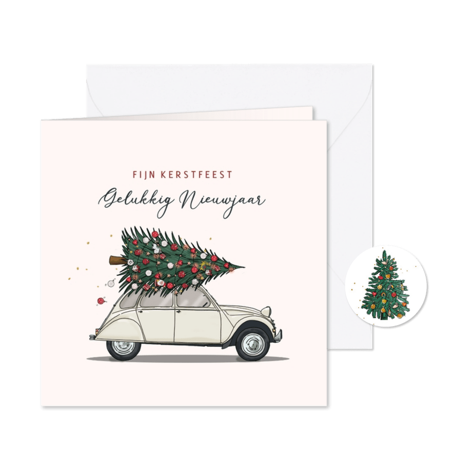 Kerstkaart citroen 2cv wit - Kaartimpressie