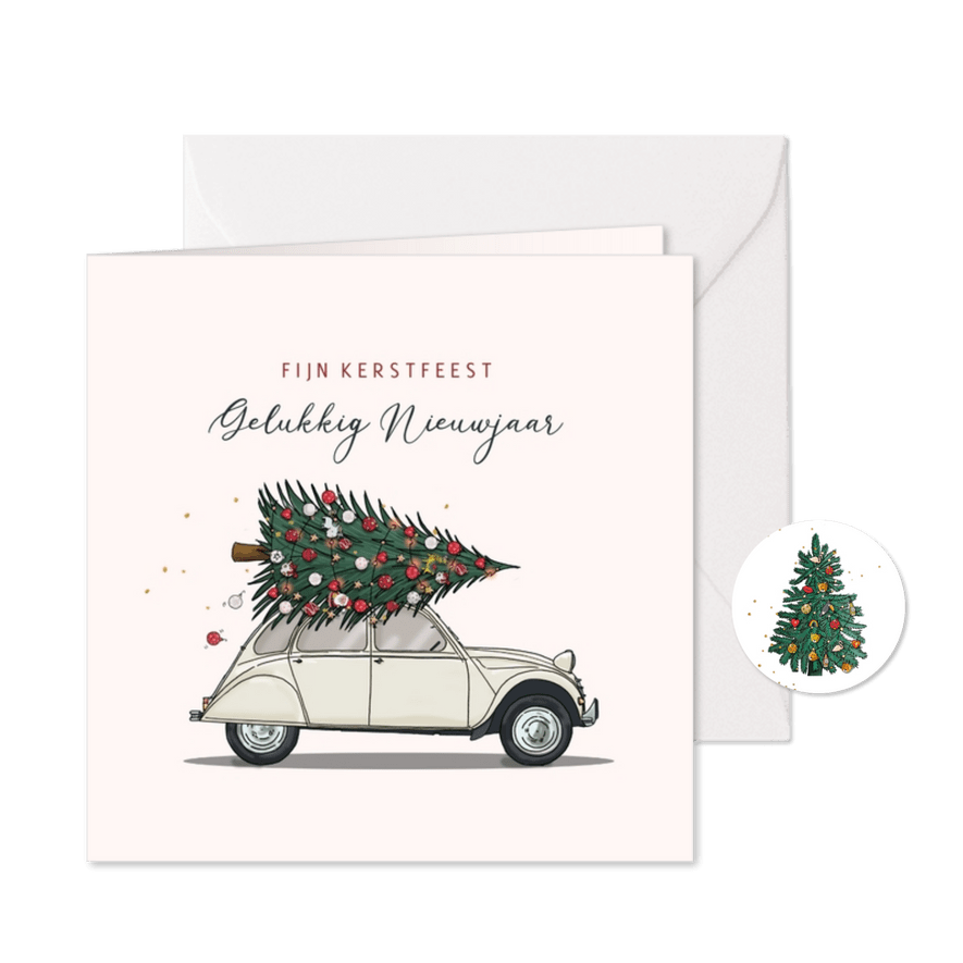 Kerstkaart citroen 2cv wit - Kaartimpressie