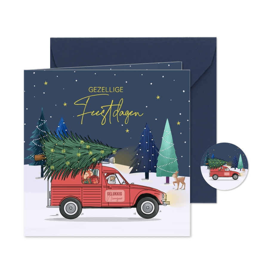 Kerstkaart Citroën besteleend met kerstboom - Kaartimpressie